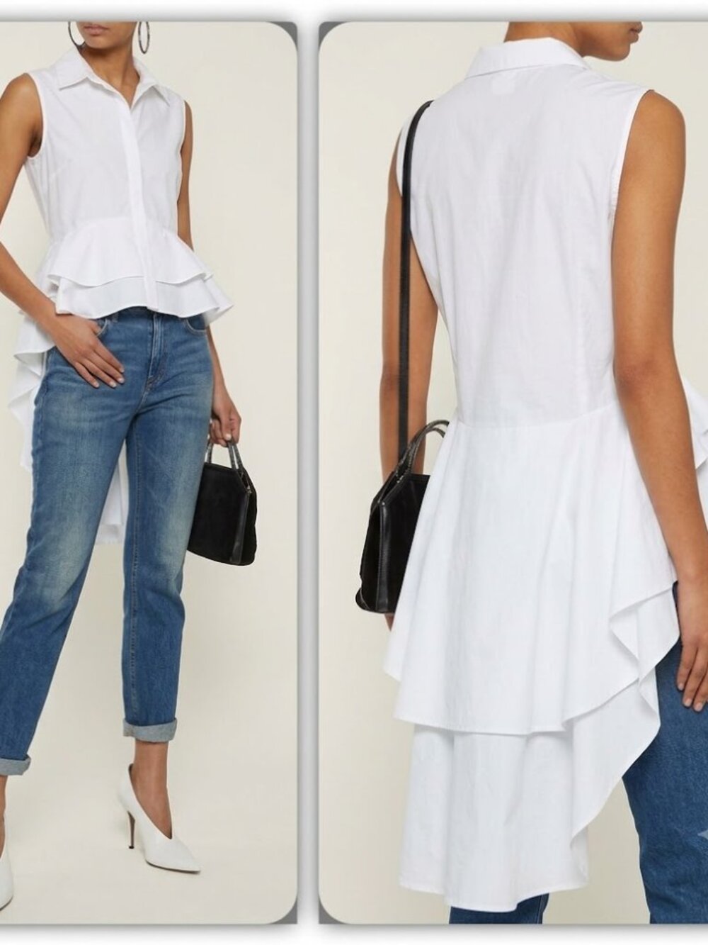 WALTER BAKER White Peplum Top Sleeveless High-Low Hemline Size Medium